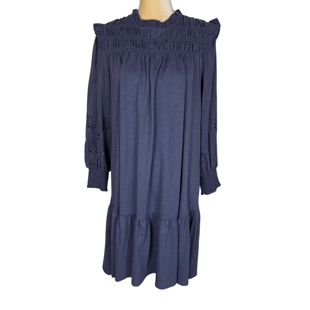 GOOD HART Matilda Jane Blue Smocked Ruffle Sleeve Tiered Midi Dress‎ M Cotton